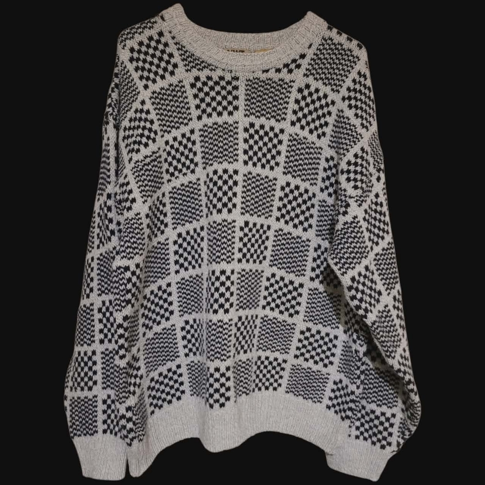 Northwest Territory Vintage Crew Neck Sweater Gray Black Checkered Squares XL